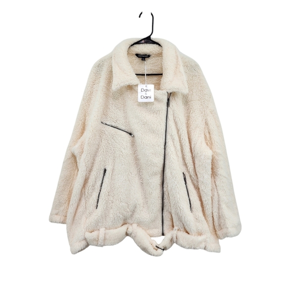 Davi & Dani Women's Fuzzy Sherpa Faux Fur Zip Up Tie Belt Jacket - 3XL - Picture 1 of 11